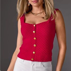 Boston Proper Red Knit Tank with Gold Buttons